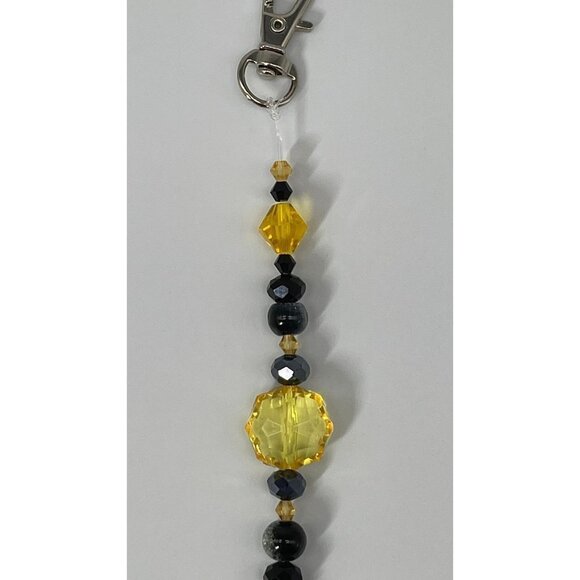 Beaded Purse Charm Suncatcher Black Yellow Crystal Prism Handbag Ornament - Picture 6 of 10